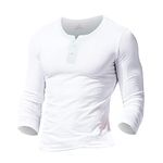 Mens Long Sleeve Henleys T-Shirts Buttons Placket Plain v Neck Cotton Shirts Cotton Style B White S