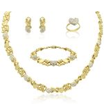 XOXO Women Jewelry Necklace Set 18K Gold Plated Bride Bridesmaid Fashion Rhinestone Wedding Jewelry Necklace Earrings Bracelet Ring 4 Pieces Set, Alloy and Rhinestone, Rhinestone