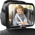 Large Shatterproof Baby Car Mirror - Safety Baby Car Seat Mirror - Baby Car Mirror for Back Seat Rear Facing Infant - Carseat Mirrors - Fully Assembled Baby Mirror For Car (Sleek Black)