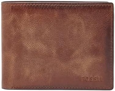 Fossil Men's Derrick Leather RFID-Blocking Bifold with Flip ID Wallet, Brown, (Model: ML3681200)