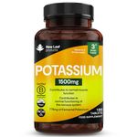 Potassium Supplements 1500mg High Strength - 180 Vegan Potassium Mineral Electrolytes Supplement - Contributes to Normal Muscle Function, Nervous System - Non-GMO, Made in UK by New Leaf