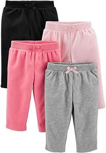 Simple Joys by Carter's Baby Girls' 4-Pack Fleece Pants, Pink/Black/Grey Heather, 12 Months