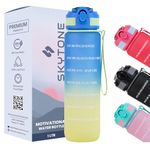 SKYTONE Water Bottle 1 Litre with Motivational Time Marker For Adults, Non-Toxic Water bottle for office, Water bottle for gym, Running Sports Water Bottle (1L IRIS BLUE)