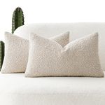 Foindtower Pack of 2 Textured Boucle Throw Pillow Covers Accent Solid Lumbar Pillow Cases Cozy Soft Decorative Couch Cushion Case for Chair Sofa Bedroom Living Room Home Decor, 12 x 20 Inch,Oatmeal