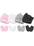 Century Star Newborn Baby Hat and Mittens Set Cotton Bow Hats for Boys and Girls Baby Infant Beanie 0-6 Months A White & Pink & Grey & Black 0-3 Months