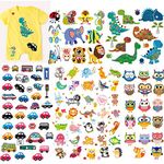 (5 Sheets) Baby Iron On Transfers Patches Set, MWOOT Kids Appliques Assorted Car Dinosaur Animal Heat Transfer Stickers for T-Shirt Clothing Jeans Backpack Decorations DIY