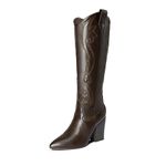 DREAM PAIRS Womens Cowboy Boots, Cowgirl Western Pull On Zipper Chunky Heel Pointed Toe Embroidered Knee High Boots,Size 8,Brown,SDKB2302W