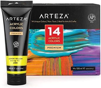 Arteza Acrylic Paint, Set 14 Colors, 120 ml, 4.06 oz. Tubes with Storage Box, Rich Pigments, Non-Fading, Nontoxic, Art Supplies for Artists and Hobby Painters