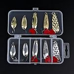 OriGlam 10pcs Fishing Spoons Metal Lures Kit with Hook Tackle Box, Spoons Hard Fishing Lures, Metal Fishing Lure, Metal Fishing Sequin Lures Baits for Trout, Panfish, Bass