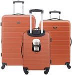 Wrangler 3 Piece Smart Hardside Spinner Luggage Set with USB Charging Port, Burnt Orange (Orange) - WR-30203-810