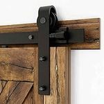 8FT/243cm Sliding Barn Wood Door Hardware Closet Track Kit Single Door, Black J Shape Hanger