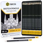 Drawing Pencils Set of 14 | 12B – 6H Versatile Sketching Pencils with Metal Case | Strong Graphite Lead for Sketching, Shading & Illustrating | Ideal Art Pencils for Beginners, Artists & Students