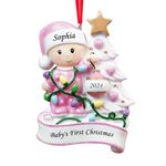 witfox 2024 Baby Ornaments Personalized Christmas Ornaments for Kids - Personalized Baby's First Christmas Ornaments for Girls, Baby Pink Ornaments for Christmas Tree Keepsake Gifts