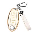 FT Funtor Car Key Cover for Nissan, TPU Silicone Gold Border Remote Key Protective Cover with Leather Keychain, 3 Buttons Remote Key Fob Cover Compatible With Nissan X-trail T31 T32 Qashqai J10 J11