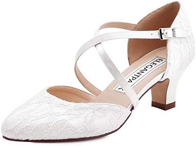 Elegantpark HC1920 Zapatos Novia Tacon Bajo Correa Cruzada Punta Cerrada Zapatos de Novia de Encaje Zapatos Boda Mujer Marfil EU 39