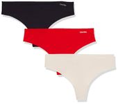 Calvin Klein Women's Invisibles Seamless Thong Panties, 3 Pack, Rouge/Peyote/Black, Medium