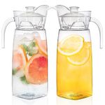 Elsjoy 2 Pack 42 Oz/1.3L Acrylic Pitcher with Lid and Spout, Clear Plastic Water Pitcher Unbreakable Beverage Container for Fridge, Acrylic Drink Pitcher for Iced Tea, Lemonade, Juice, Milk