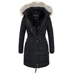 Spindle Women’s Designer Warm Winter Parka Quilted Hooded Long Coat Jacket- Fleece Lined Body Zip Pockets Black Grey 14