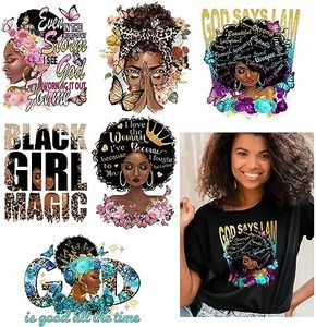 Cysincos Iron on Stickers Heat Transfer Decal Patches Vinyl for T-Shirt Clothing Hat Pillow Backpack DIY Craft Supplies (Black Girl-6pcs)