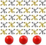 Neo LOONS 3 Sets Retro Metal Jacks and Ball Game Kit - 3 Pcs Red Rubber Balls & 30 Pcs Gold and Silver Metal Jacks, Classic Game of Jacks for Party Favor, Game Prizes, Kids and Adult