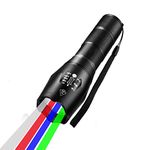 4 in 1 Multi colors flashlight, 300 Lumen Zoomable One Mode White Red Green Blue Light, Hunting Flashlight