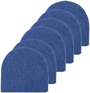 Sweet Home Collection Chair Cushions 100% High Density Memory Foam Pads U Shaped 17" x 16"Non Slip Skid Rubber Back Seat Cover, 6 Pack, Navy Blue