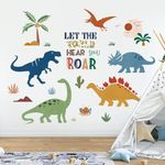 decalmile Boho Dinosaur Wall Decals Dino Palm Tree Wall Stickers Boys Bedroom Kids Room Classroom Wall Decor