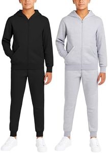 Quad Seven Boys Sweatsuit Set - 4 Piece Solid Fleece Boys Zip up Hoodie and Lightweight Jogger Sweatpants (Sizes: 8-18), Size 16-18, Black/Heather Grey