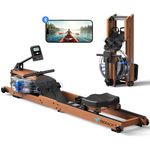 MERACH Foldable Wood Rowing Machine for Home Gym, Water Resistance Rower Machine with 180 kg Weight Capacity, Dedicated Monitor and Comfortable Seat, Free MERACH App for Immersive Workout
