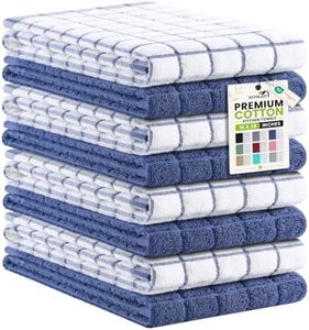 Kitinjoy Premium Kitchen Towels (16"x 28", 8 Pack), Large 100% Cotton Terry 390 GSM Kitchen Hand Towels, Ultra Absorbent Check Design Tea Towels Set with Hanging Loop, Navy Blue