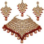 Lucky Jewellery Traditional 18k Gold Plated Designer Maroon Color Dulhan Choker Kundan Bridal Set (2380-L1SK-KD124-M)