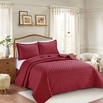 Prime Linens 3 Piece Inspiration Quilted Bedspread Embossed Pattern Comforter Bedding Set Bed Throw with Pillow Case (Red, King 3 Piece)