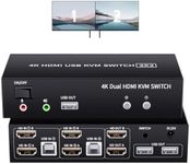2 Ports Dual Monitor KVM Switch, 4K@60Hz KVM Switch 2 Monitors 2 Computers, KVM Dual Monitor HDMI Switcher 2x2 for 2 Computers Share 2 Displays and 5 USB 2.0 Ports, Wired Remote and USB Power Cable