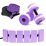 5 Pieces Water Aerobics Set for Aquatic Exercise, Pool Fitness Equipment Foam Water Dumbbell, Aquatic Swim Belt, Resistance Gloves, Water Workout Fitness Tool, Purple