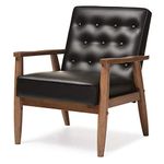 Baxton Studio Sorrento Mid-Century Retro Modern Faux Leather Upholstered Wooden Lounge Chair, Black