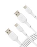 Belkin BoostCharge USB-C Cable (6.6ft/2M), USB-C to USB-A Cable, USB Type-C Cable for iPhone 16 Series, Samsung Galaxy S24, S23, Note20, Pixel 9, iPad Pro, Nintendo Switch, & More - White (2-Pack)