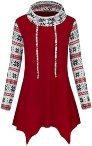 Cestyle Christmas Tunics for Women Long Sweatshirts to wear with Leggings Long Sleeve Turtleneck Slouchy Holiday Sweaters Lightweight Pullover Tops Snowflake X-Large