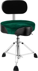AKOLT Saddle Drum Throne with Backrest, Heavy Duty Drum Seat, Hydraulic Drum Stool, Height Adjustable Suede Drum Chair, Motorcycle Style, for Adults Drummers Green