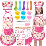 GIFTINBOX Kids Cooking and Baking Chef Set, 25PCS with Kids Apron,Chef Hat & Utensils Kids Cooking Set, Toddler Dress Up and Pretend Play Kitchen Toys, Birthday Toys for 3 4 5 6 7 8 Year Old Girls