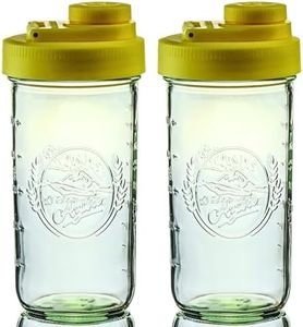 Brewing America Mason Jar Drinking Cup Pint and Half Drinking Lid and Azure 24oz Jar (2, Yellow)