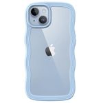 JETech Cute Case for iPhone 14 Plus 6.7-Inch, Wave Frame Curly Shape Shockproof Phone Cover for Women and Girls, Clear Hard PC Back (Blue)