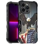 Cass Creations Case Compatible for iPhone 14 Pro Max (6.7 Inch), Hybrid Shockproof Bumper Protective Mobile Phone Case Cover - American Bald Eagle Flying with Flag