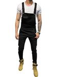 LONGBIDA Men's Denim Bib Overalls Fashion Slim Fit Jumpsuit with Pockets, Black, Small