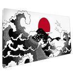 Japanese Red and Black Wave Mouse Pad 35.4 X 15.7 Inch Extended Large Cool Mouse Mat Non-Slip Rubber Base Long Art Mousepad with Stitched Edges Waterproof Desk Pad for Gaming&Home Office,XL