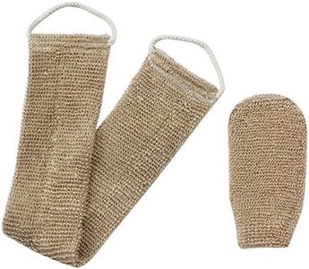 Homgaty Hemp Back Scrubber, 100% Natural Exfoliating Back Strap with Mitt, Exfoliating Loofah Back Scrubber with Handles for Shower Bath Men and Women (Brown)