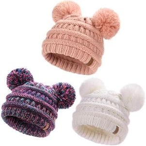 FURTALK Baby Winter Knitted Beanie Hat Soft Warm Pom Poms Toddler Skull Cap