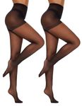 CozyWow 2 Pack Sheer Pantyhose for Women, Ultra Thin Control Top Tights, 20 Denier Hosiery Stockings with High Waist (Black,L)