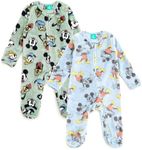 Disney Mickey Mouse Donald Duck Pluto Infant Baby Boys Fleece 2 Pack Coveralls Woobie Green Blue Footies 24 Months