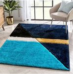 JILAN CARPET? Festive Collection of Cozy Shaggy Carpet and Rugs Made of Microfibre Silk Wool, 2inch high Pile (6x6 feet Blue&Turqoise Colour)