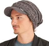 CHARM Slouchy Beanie Brim Hat - Mens Slouch Cap Womens Warm Slouchy Brim Cable Knit with Brimmed Visor Mix Brown